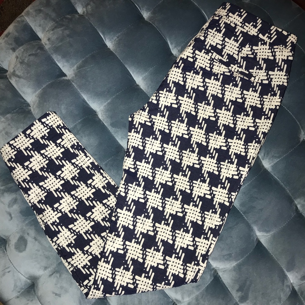 ZARA Houndstooth Trouser In Navy & Cream Sz XSmall